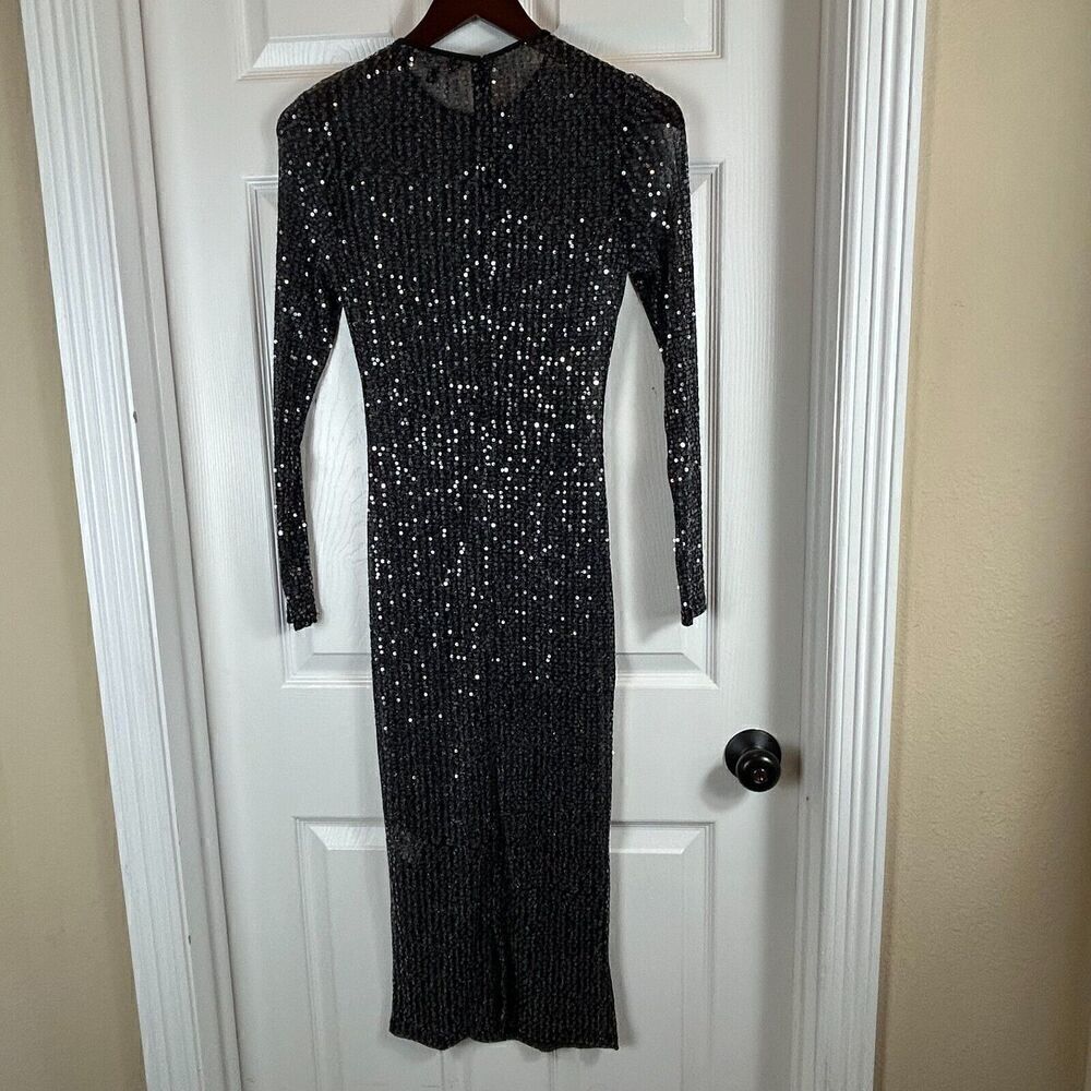 Rachel Roy Collection Women Sz S Dress Sequin Crew Neck Long Sleeves Mesh Sheer - Picture 5 of 12